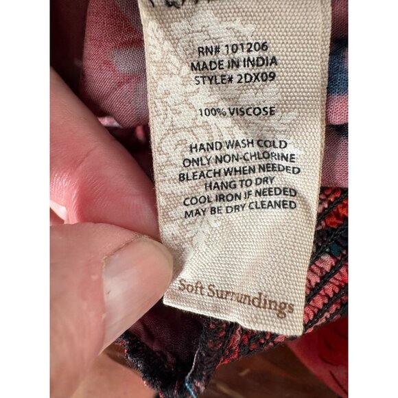 Soft Surroundings Womens Red Floral Blouse With Elastic Hem & Button Cuffs Size - Picture 6 of 16